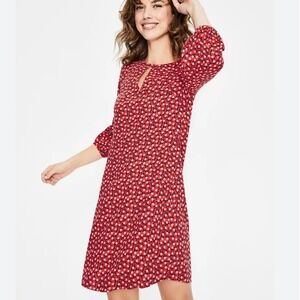 Boden Vanessa Shift Keyhole Dress Red Berry Floral Long Sleeve 4L Classic Retro
